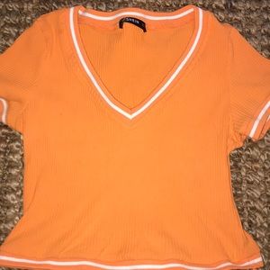 Orange Striped Taped Rib-Knit Crop tee